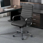 Chaise de bureau ergonomique pivotante en cuir PU côtelé marron / bleu / blanc / noir / gris avec support lombaire, simple