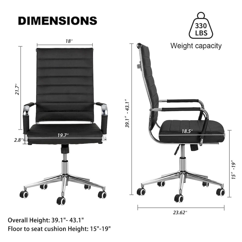 Chaise de bureau ergonomique pivotante en cuir PU côtelé marron / bleu / blanc / noir / gris avec support lombaire, simple
