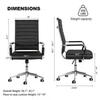 Chaise de bureau ergonomique pivotante en cuir PU côtelé marron / bleu / blanc / noir / gris avec support lombaire, simple