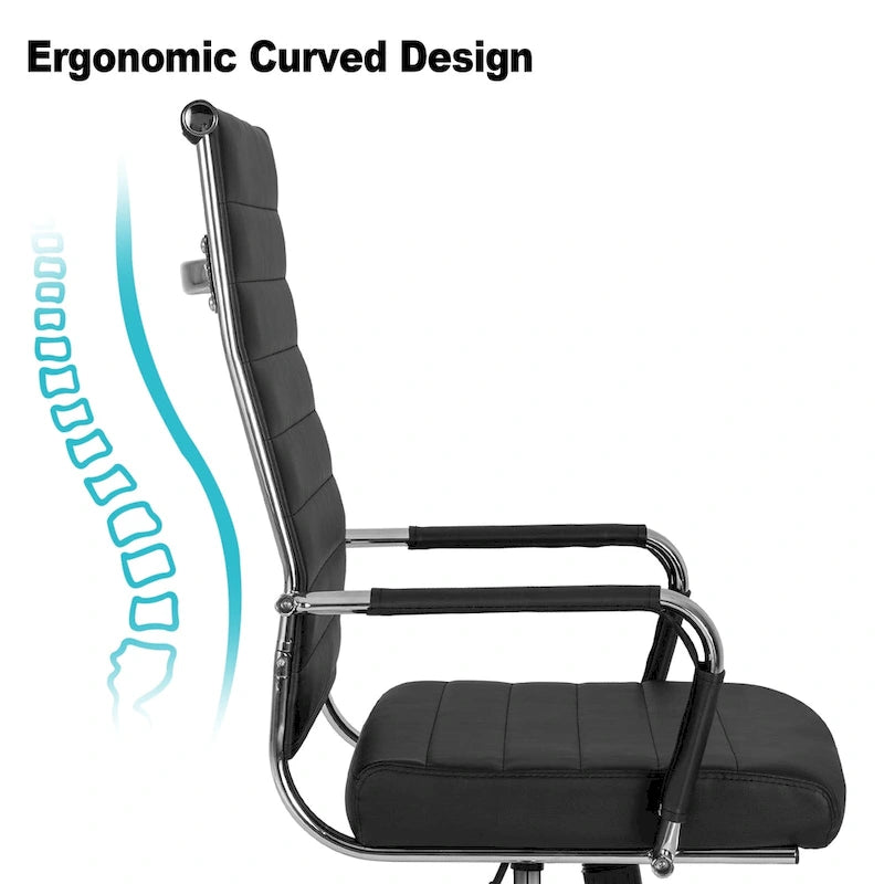 Chaise de bureau ergonomique pivotante en cuir PU côtelé marron / bleu / blanc / noir / gris avec support lombaire, simple