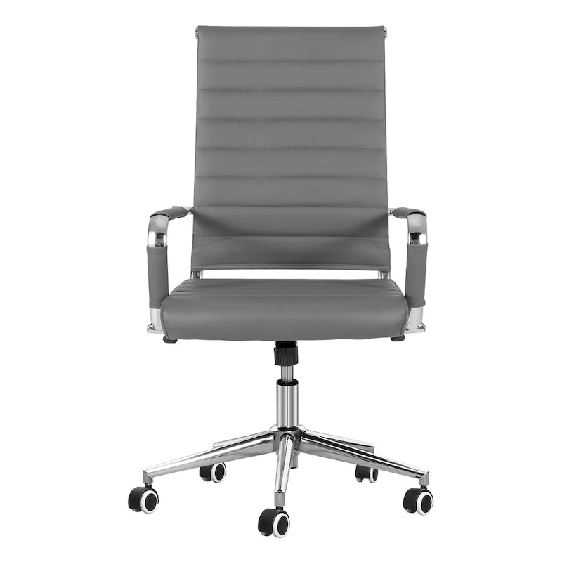 Chaise de bureau ergonomique pivotante en cuir PU côtelé marron / bleu / blanc / noir / gris avec support lombaire, simple