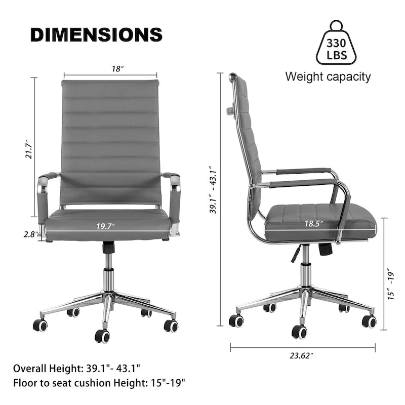 Chaise de bureau ergonomique pivotante en cuir PU côtelé marron / bleu / blanc / noir / gris avec support lombaire, simple