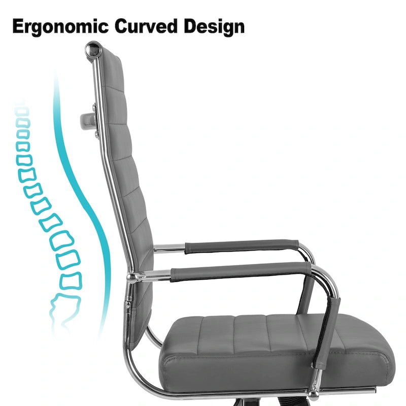 Chaise de bureau ergonomique pivotante en cuir PU côtelé marron / bleu / blanc / noir / gris avec support lombaire, simple