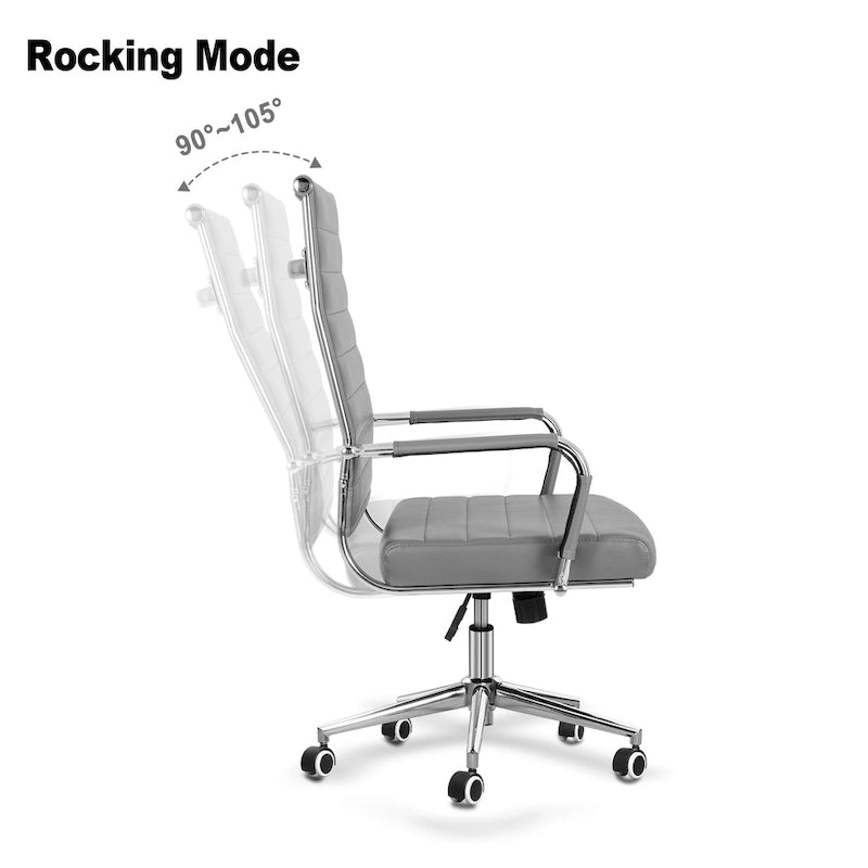 Chaise de bureau ergonomique pivotante en cuir PU côtelé marron / bleu / blanc / noir / gris avec support lombaire, simple