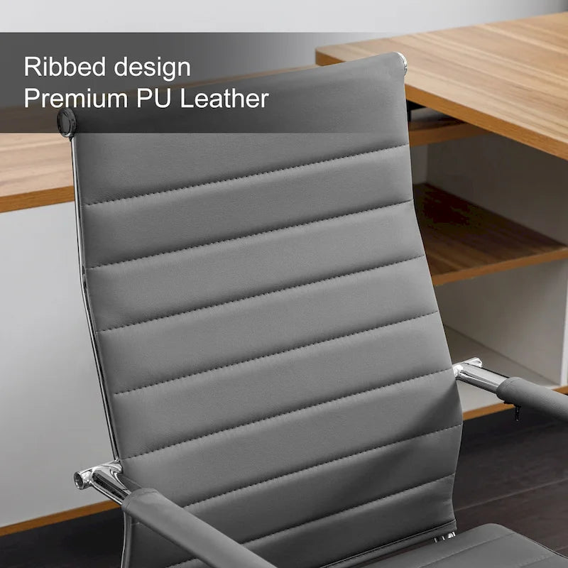 Chaise de bureau ergonomique pivotante en cuir PU côtelé marron / bleu / blanc / noir / gris avec support lombaire, simple