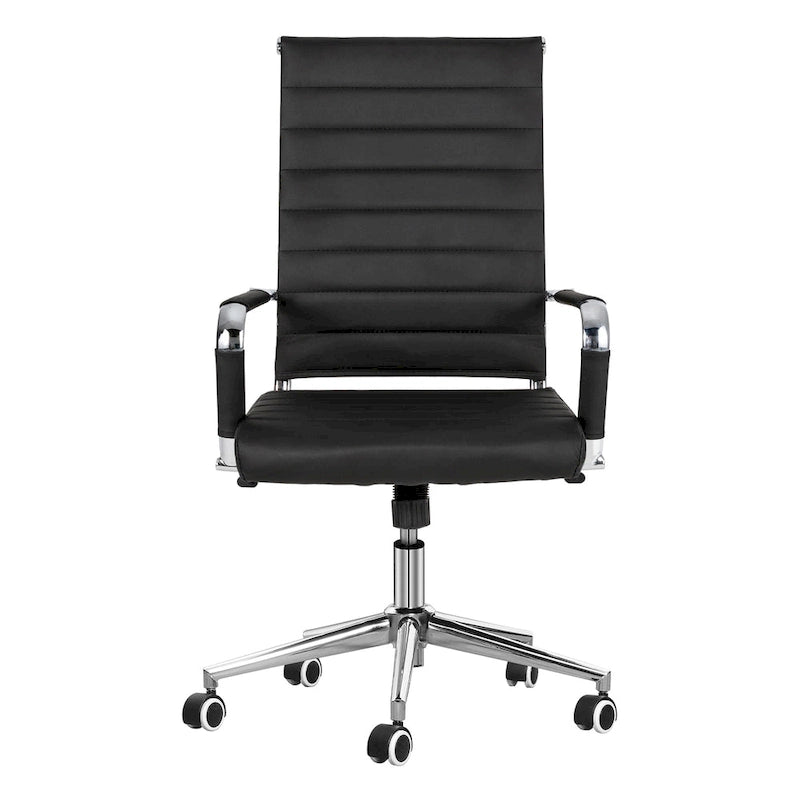 Chaise de bureau ergonomique pivotante en cuir PU côtelé marron / bleu / blanc / noir / gris avec support lombaire, simple