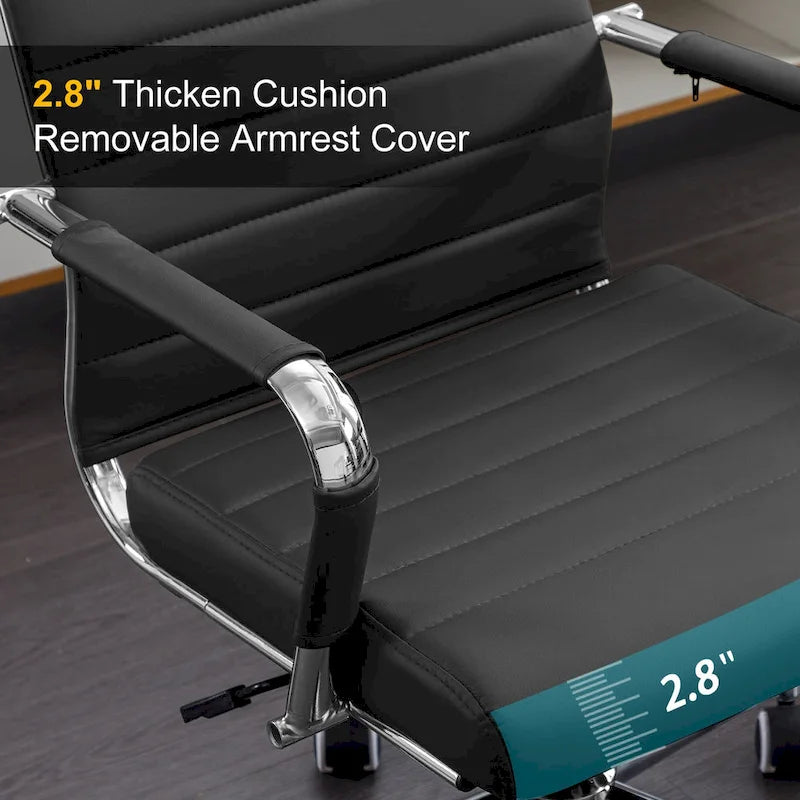 Chaise de bureau ergonomique pivotante en cuir PU côtelé marron / bleu / blanc / noir / gris avec support lombaire, simple