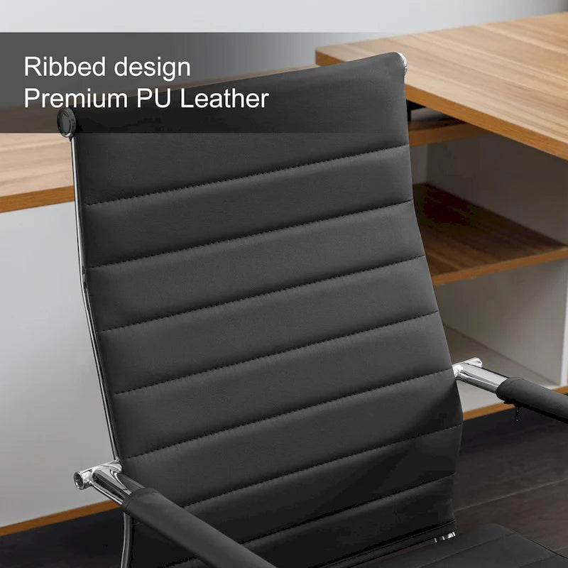 Chaise de bureau ergonomique pivotante en cuir PU côtelé marron / bleu / blanc / noir / gris avec support lombaire, simple