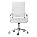 Chaise de bureau ergonomique pivotante en cuir PU côtelé marron / bleu / blanc / noir / gris avec support lombaire, simple