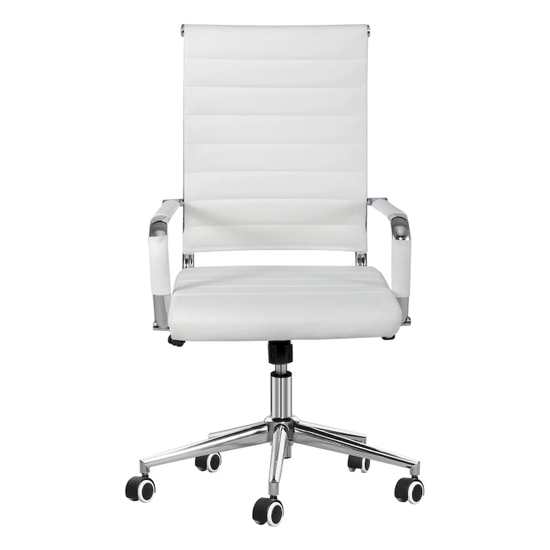 Chaise de bureau ergonomique pivotante en cuir PU côtelé marron / bleu / blanc / noir / gris avec support lombaire, simple