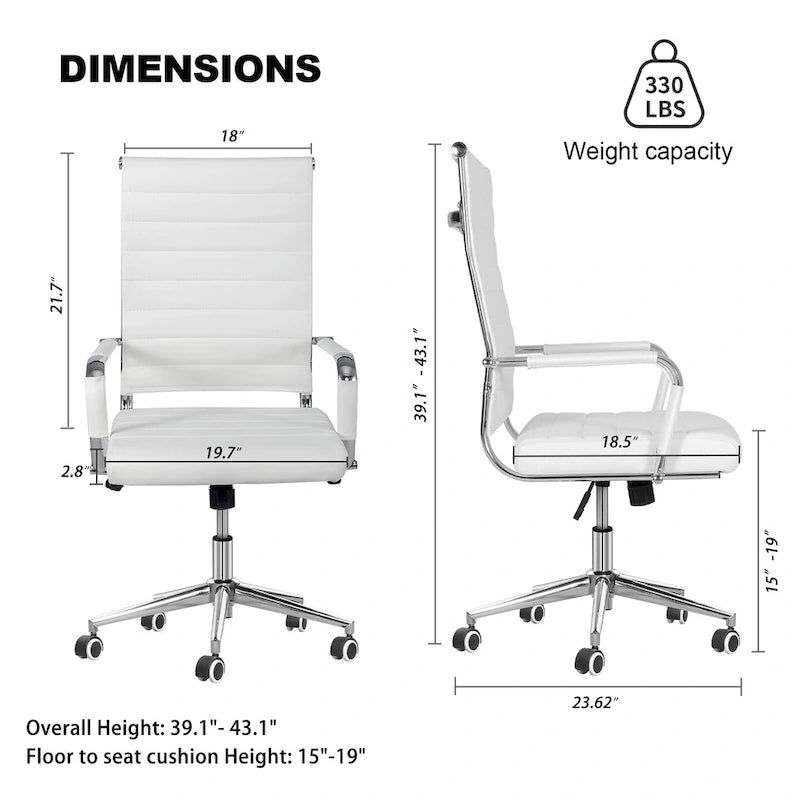 Chaise de bureau ergonomique pivotante en cuir PU côtelé marron / bleu / blanc / noir / gris avec support lombaire, simple
