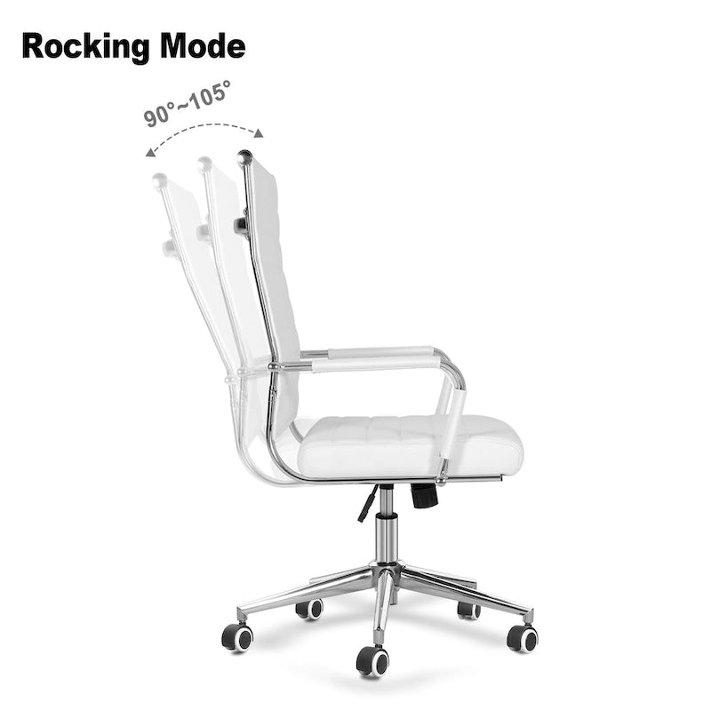 Chaise de bureau ergonomique pivotante en cuir PU côtelé marron / bleu / blanc / noir / gris avec support lombaire, simple