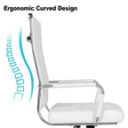 Chaise de bureau ergonomique pivotante en cuir PU côtelé marron / bleu / blanc / noir / gris avec support lombaire, simple
