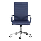 Chaise de bureau ergonomique pivotante en cuir PU côtelé marron / bleu / blanc / noir / gris avec support lombaire, simple