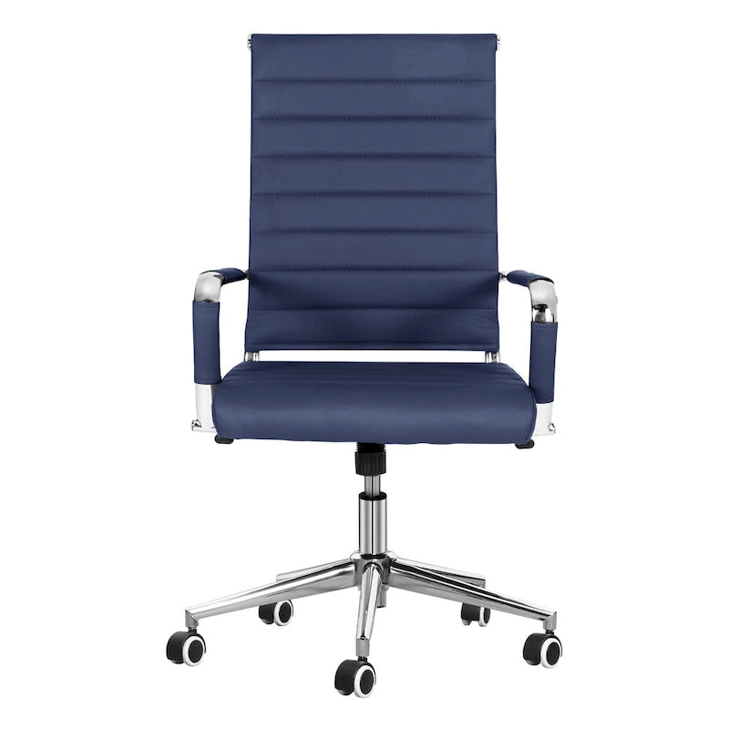 Chaise de bureau ergonomique pivotante en cuir PU côtelé marron / bleu / blanc / noir / gris avec support lombaire, simple
