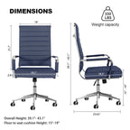 Chaise de bureau ergonomique pivotante en cuir PU côtelé marron / bleu / blanc / noir / gris avec support lombaire, simple
