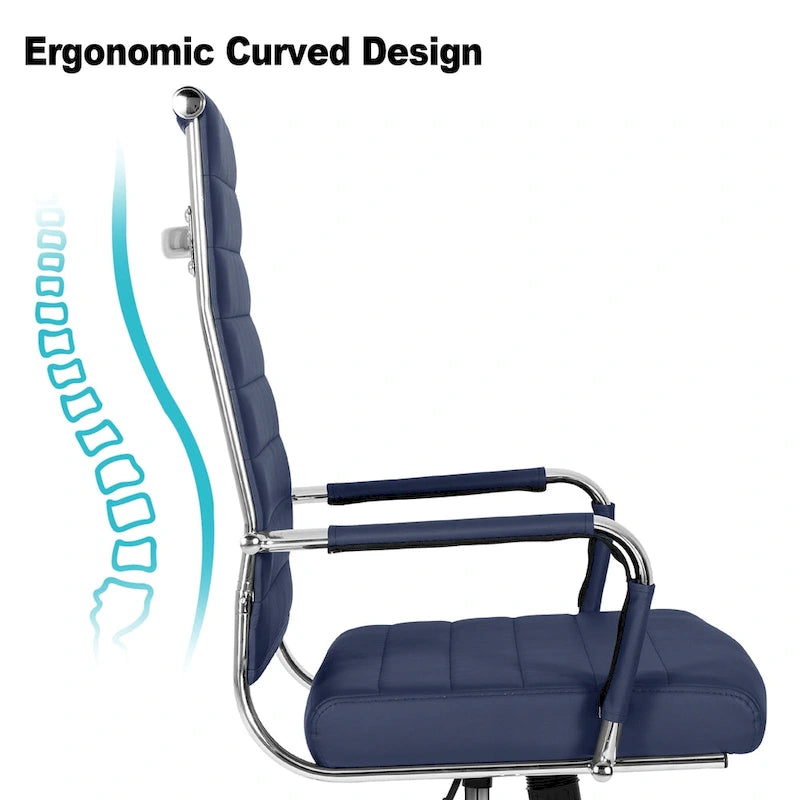 Chaise de bureau ergonomique pivotante en cuir PU côtelé marron / bleu / blanc / noir / gris avec support lombaire, simple