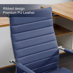 Chaise de bureau ergonomique pivotante en cuir PU côtelé marron / bleu / blanc / noir / gris avec support lombaire, simple