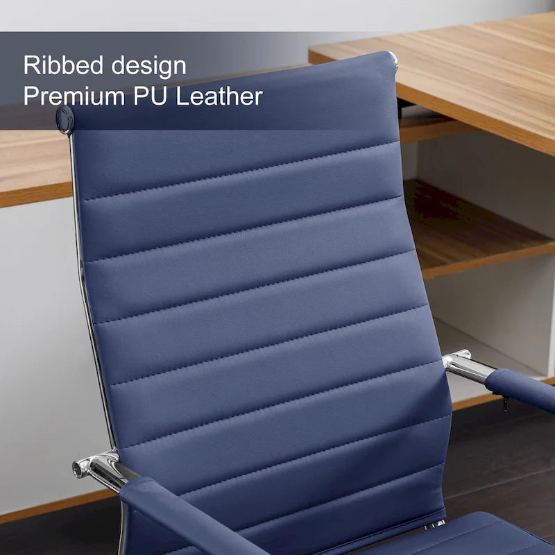 Chaise de bureau ergonomique pivotante en cuir PU côtelé marron / bleu / blanc / noir / gris avec support lombaire, simple