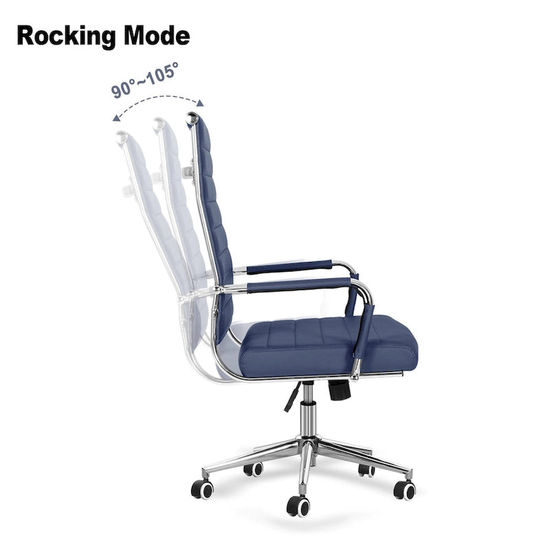 Chaise de bureau ergonomique pivotante en cuir PU côtelé marron / bleu / blanc / noir / gris avec support lombaire, simple