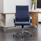 Chaise de bureau ergonomique pivotante en cuir PU côtelé marron / bleu / blanc / noir / gris avec support lombaire, simple