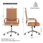 Chaise de bureau ergonomique pivotante en cuir PU côtelé marron / bleu / blanc / noir / gris avec support lombaire, simple