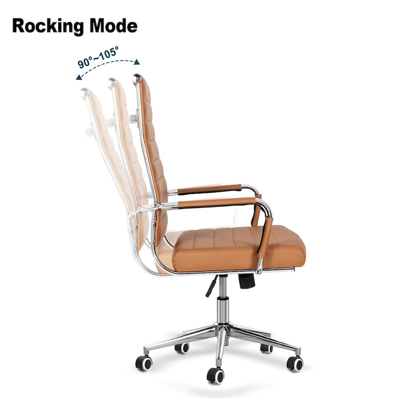 Chaise de bureau ergonomique pivotante en cuir PU côtelé marron / bleu / blanc / noir / gris avec support lombaire, simple