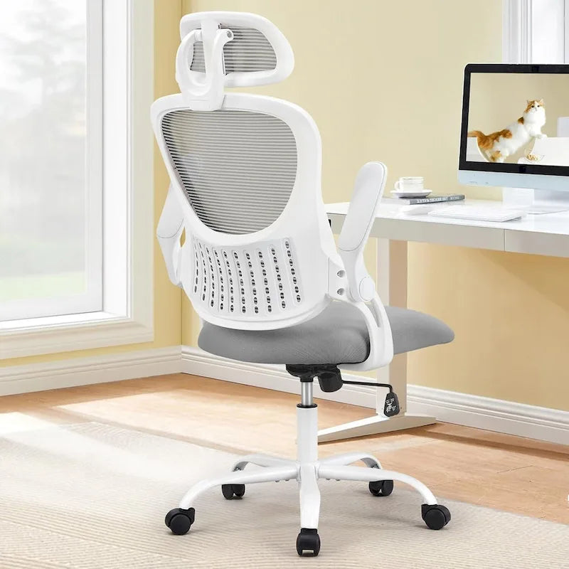 Fauteuil de bureau ergonomique à dossier haut en maille Noir / Bleu / Marron avec appui-tête réglable et accoudoirs relevables, Unité