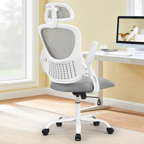 Fauteuil de bureau ergonomique à dossier haut en maille Noir / Bleu / Marron avec appui-tête réglable et accoudoirs relevables, Unité