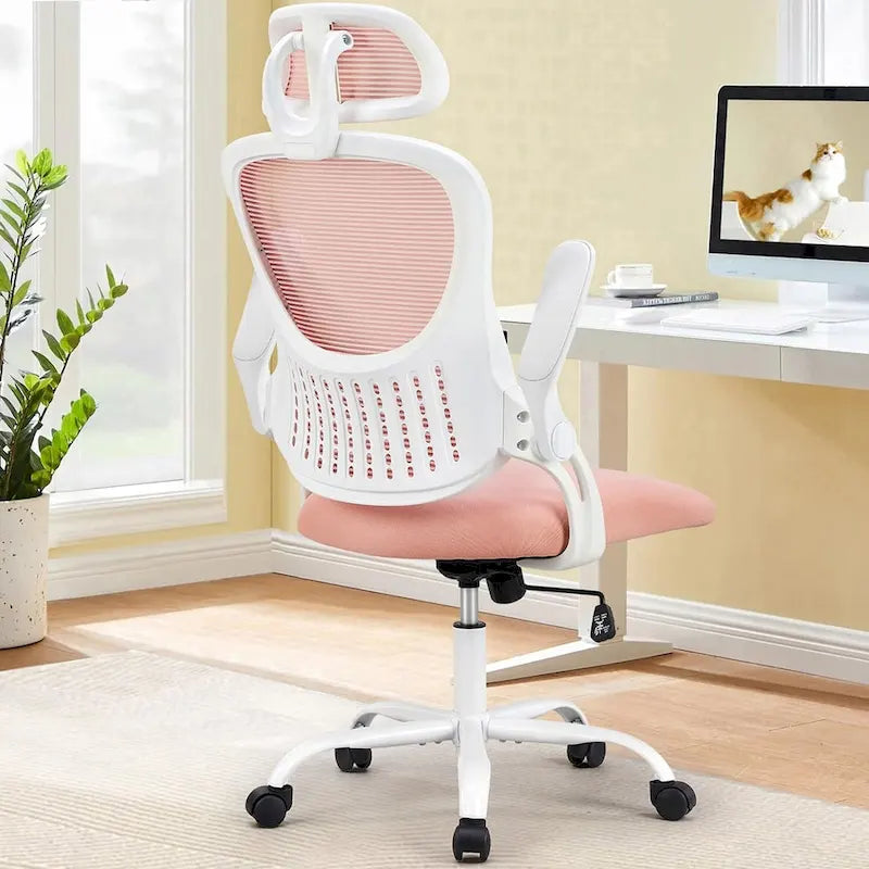 Fauteuil de bureau ergonomique à dossier haut en maille Noir / Bleu / Marron avec appui-tête réglable et accoudoirs relevables, Unité