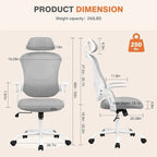 Fauteuil de bureau ergonomique à dossier haut en maille Noir / Bleu / Marron avec appui-tête réglable et accoudoirs relevables, Unité