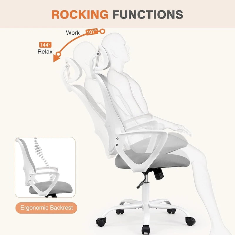 Fauteuil de bureau ergonomique à dossier haut en maille Noir / Bleu / Marron avec appui-tête réglable et accoudoirs relevables, Unité
