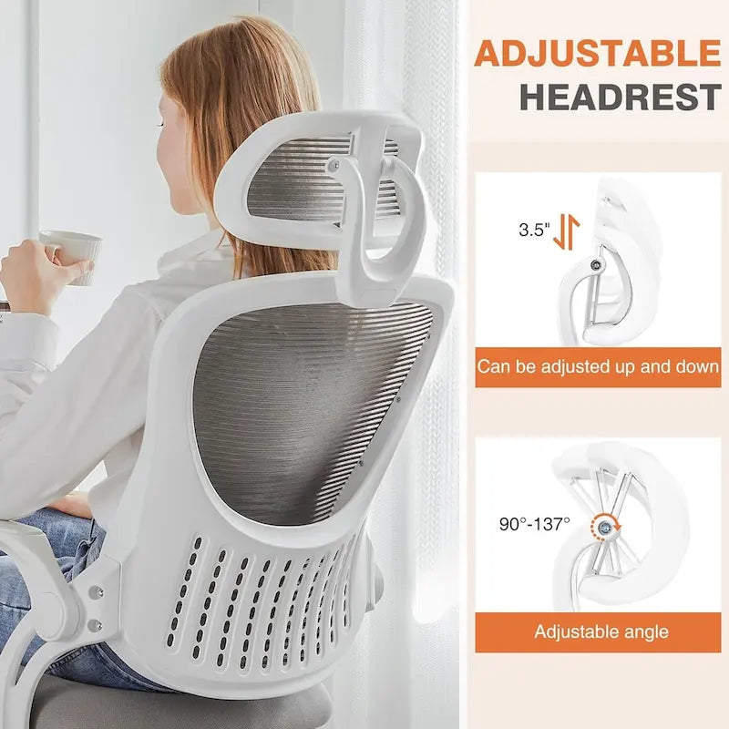 Fauteuil de bureau ergonomique à dossier haut en maille Noir / Bleu / Marron avec appui-tête réglable et accoudoirs relevables, Unité