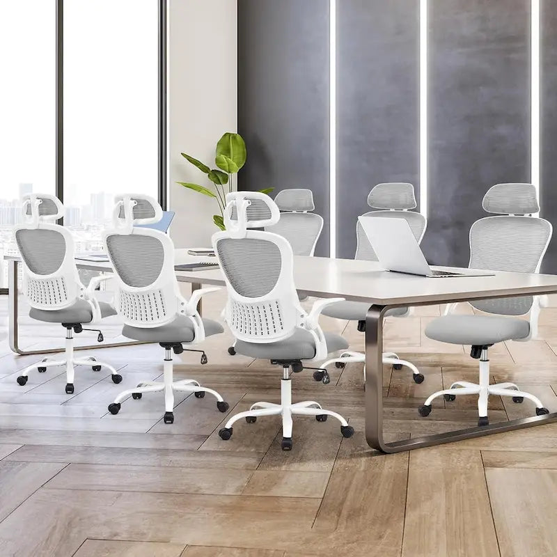 Fauteuil de bureau ergonomique à dossier haut en maille Noir / Bleu / Marron avec appui-tête réglable et accoudoirs relevables, Unité