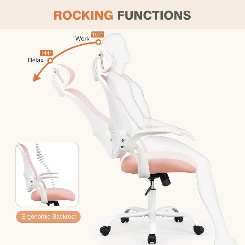 Fauteuil de bureau ergonomique à dossier haut en maille Noir / Bleu / Marron avec appui-tête réglable et accoudoirs relevables, Unité