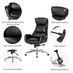 Fauteuil de bureau de direction pivotant en similicuir, dossier haut, style Mid-Century Modern, coloris noir/gris/café/chameau et noir, pièce unique.