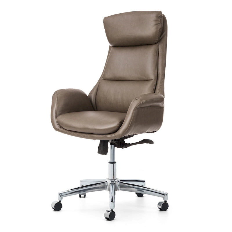 Fauteuil de bureau de direction pivotant en similicuir, dossier haut, style Mid-Century Modern, coloris noir/gris/café/chameau et noir, pièce unique.