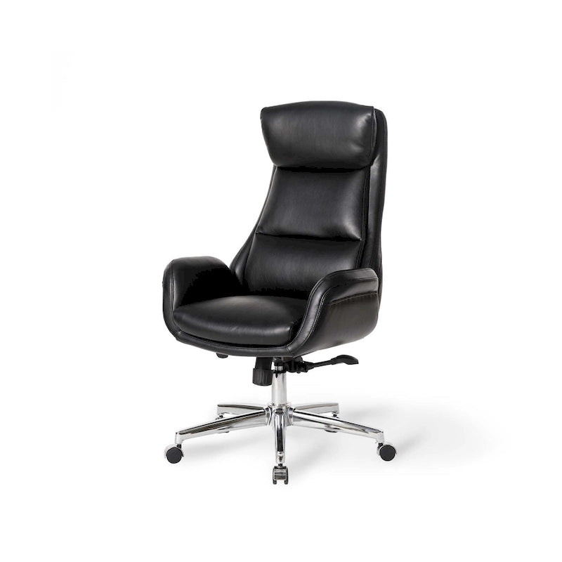 Fauteuil de bureau de direction pivotant en similicuir, dossier haut, style Mid-Century Modern, coloris noir/gris/café/chameau et noir, pièce unique.