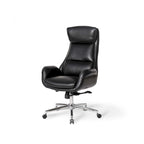 Fauteuil de bureau de direction pivotant en similicuir, dossier haut, style Mid-Century Modern, coloris noir/gris/café/chameau et noir, pièce unique.