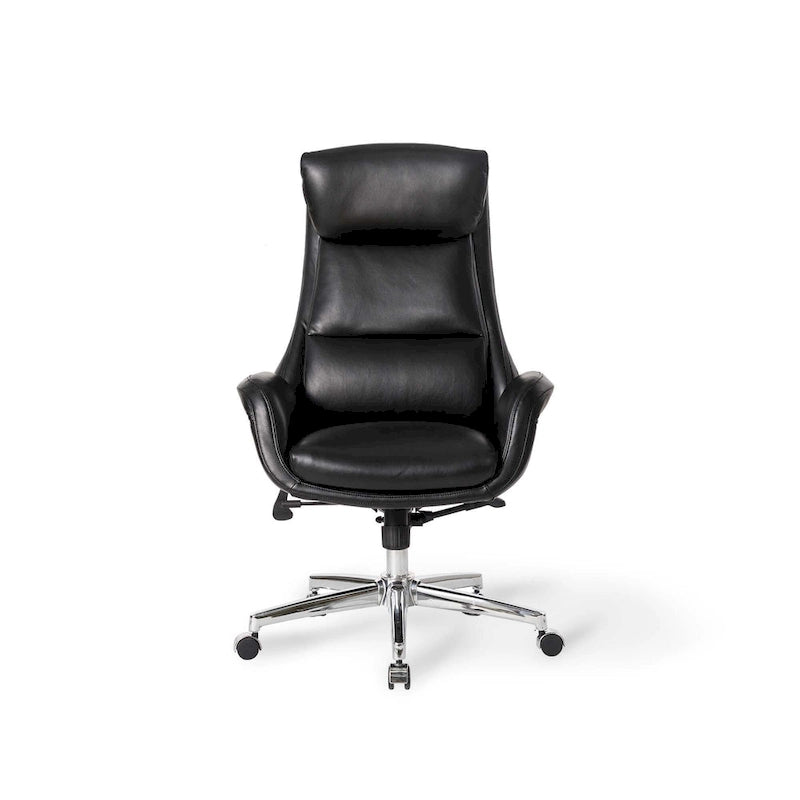 Fauteuil de bureau de direction pivotant en similicuir, dossier haut, style Mid-Century Modern, coloris noir/gris/café/chameau et noir, pièce unique.