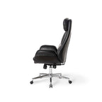 Fauteuil de bureau de direction pivotant en similicuir, dossier haut, style Mid-Century Modern, coloris noir/gris/café/chameau et noir, pièce unique.