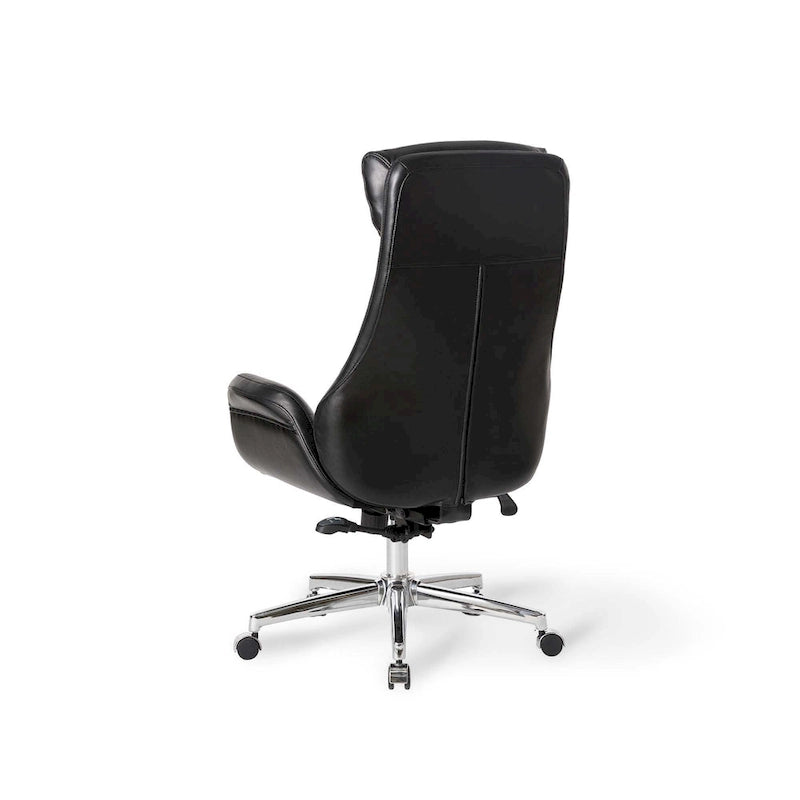 Fauteuil de bureau de direction pivotant en similicuir, dossier haut, style Mid-Century Modern, coloris noir/gris/café/chameau et noir, pièce unique.
