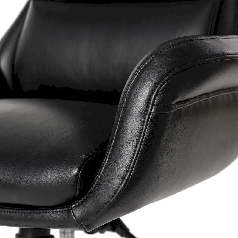 Fauteuil de bureau de direction pivotant en similicuir, dossier haut, style Mid-Century Modern, coloris noir/gris/café/chameau et noir, pièce unique.