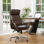 Fauteuil de bureau de direction pivotant en similicuir, dossier haut, style Mid-Century Modern, coloris noir/gris/café/chameau et noir, pièce unique.