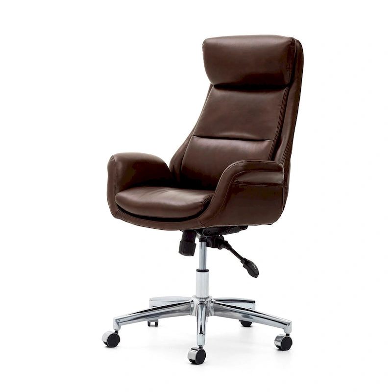 Fauteuil de bureau de direction pivotant en similicuir, dossier haut, style Mid-Century Modern, coloris noir/gris/café/chameau et noir, pièce unique.