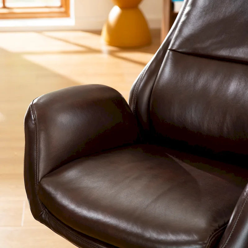 Fauteuil de bureau de direction pivotant en similicuir, dossier haut, style Mid-Century Modern, coloris noir/gris/café/chameau et noir, pièce unique.