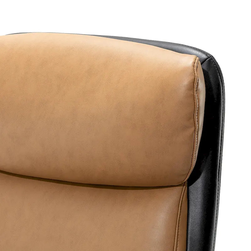 Fauteuil de bureau de direction pivotant en similicuir, dossier haut, style Mid-Century Modern, coloris noir/gris/café/chameau et noir, pièce unique.