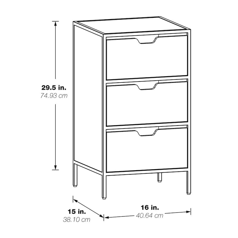 Cabinet de rangement d'appoint contemporain avec 3 tiroirs, chêne/blanc, avec cadre en acier, entièrement assemblé