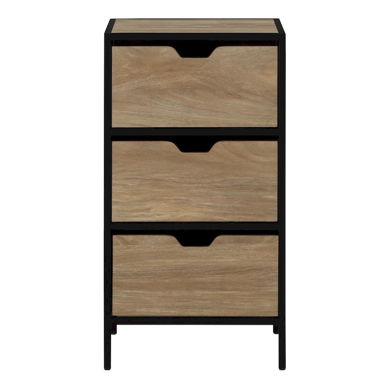Cabinet de rangement d'appoint contemporain avec 3 tiroirs, chêne/blanc, avec cadre en acier, entièrement assemblé
