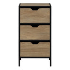 Cabinet de rangement d'appoint contemporain avec 3 tiroirs, chêne/blanc, avec cadre en acier, entièrement assemblé